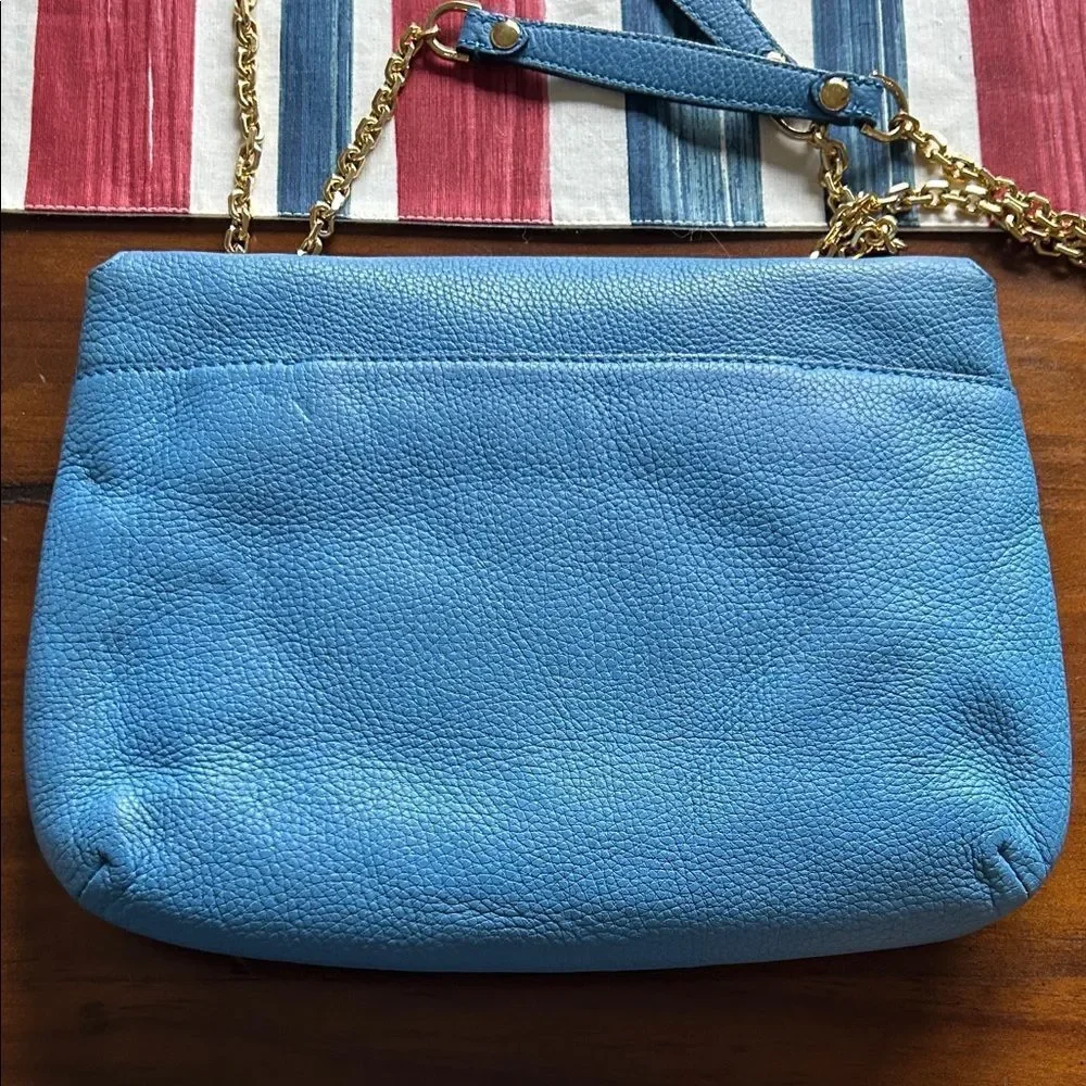 MCM Sky Blue Leather Shoulder Bag with Gold Chain impeccable